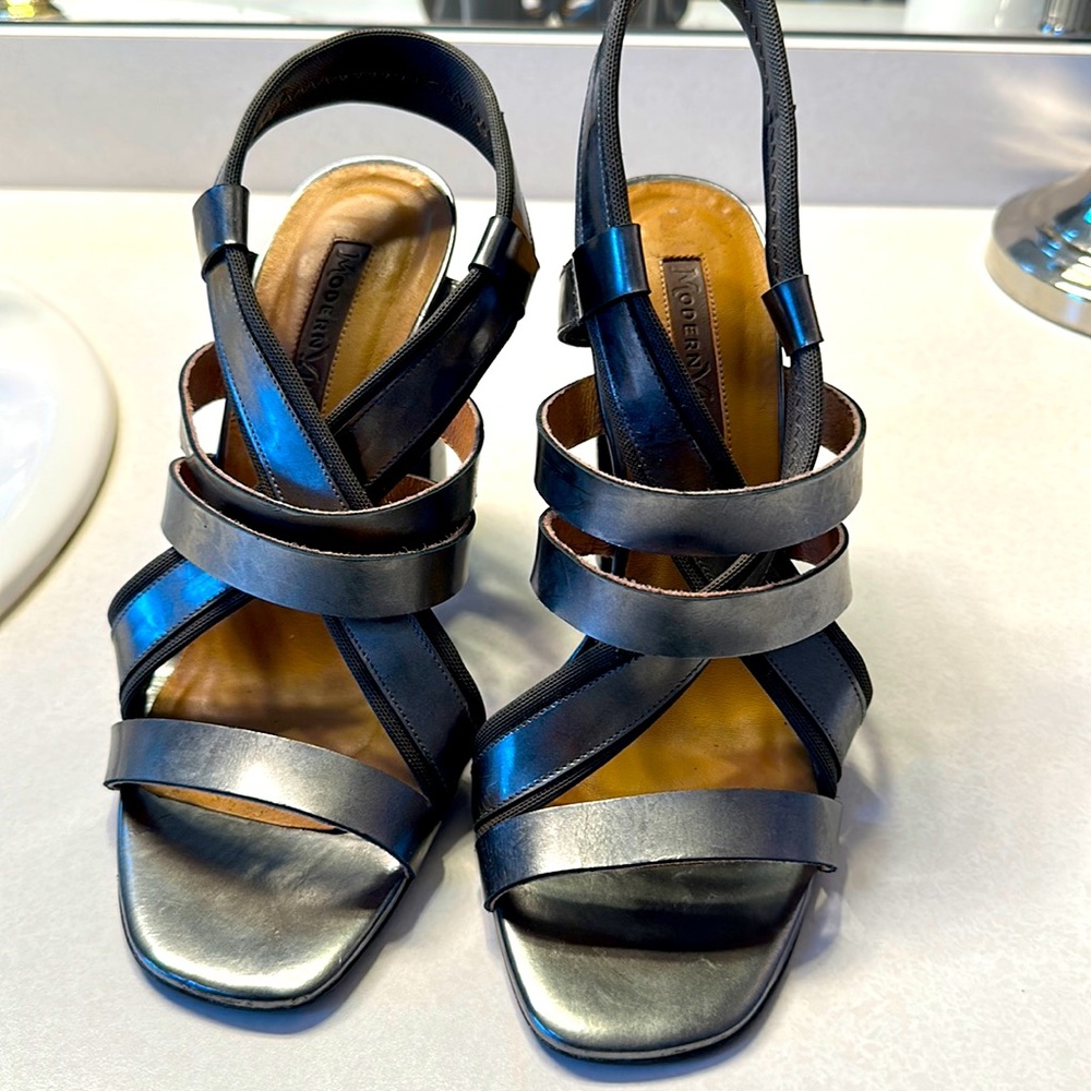 Handmade gunmetal strappy high heeled sandals. Perfect for spring parties!